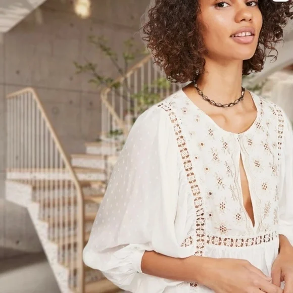 FREE PEOPLE Charlotte Embroidered Swiss Dot Relaxed Tunic/Dress-SM NWT - Picture 4 of 16